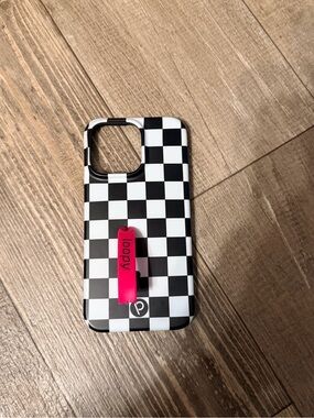 Loopy Case Black & White Checkerboard Phone Case with Hot Pink Loop